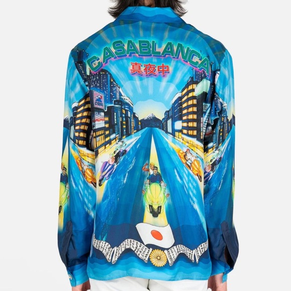 Casablanca Tokyo Nights Long Sleeve Cuban Collar Shirt in Multi - Picture 5 of 16